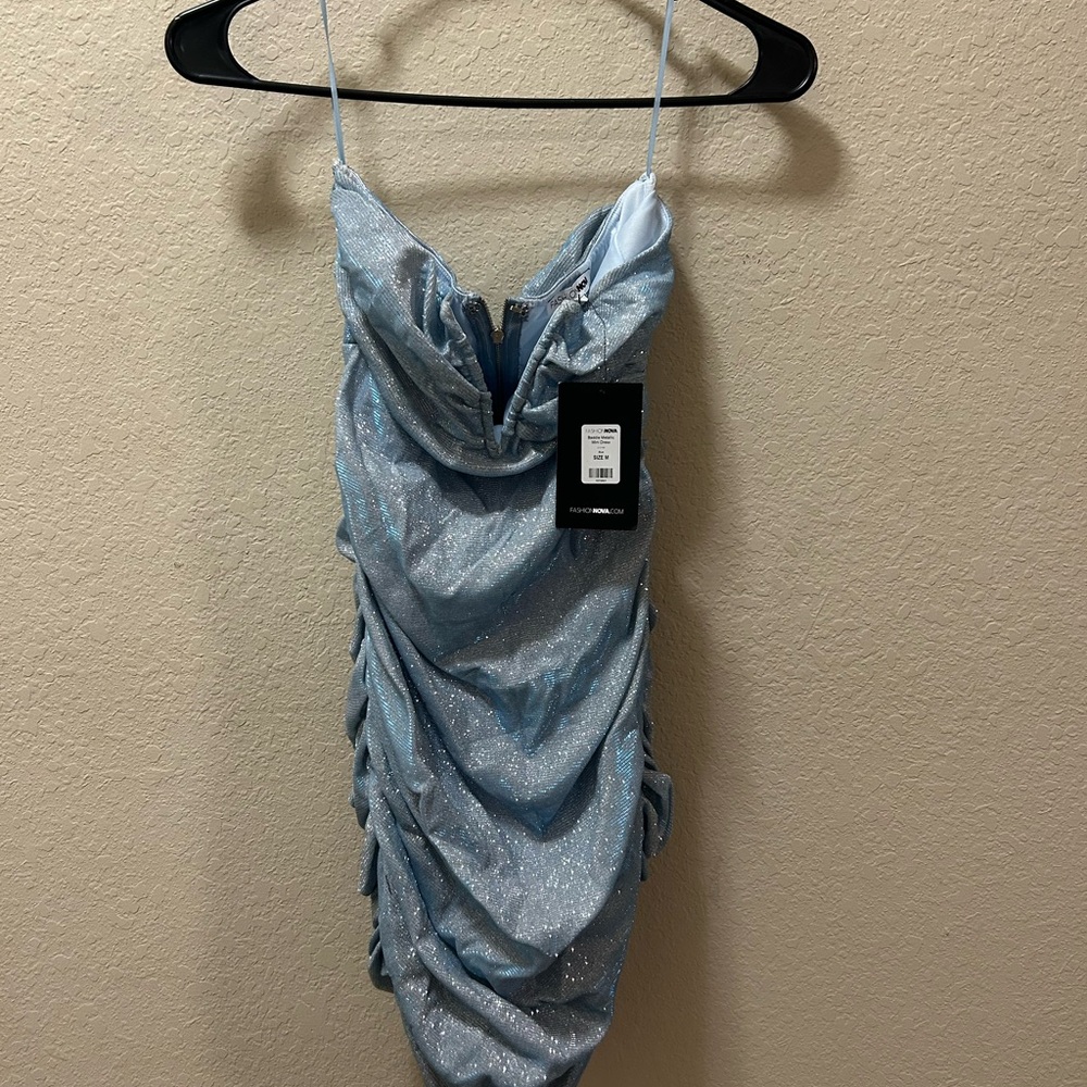 Fashion Nova Sparkling Light Blue Mini Dress